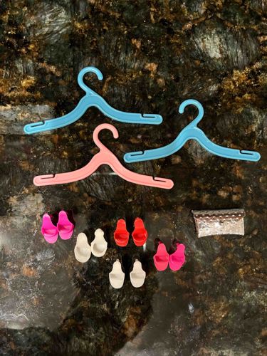 Vintage Barbie Doll Wardrobe Accessories Lot (Hangers, Heels, Evening Bag)