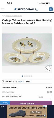 Vintage Yellow Lusterware Oval Serving Dishes with Daisies - Set of 3