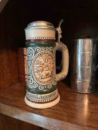 Vintage Ceramic English Setter Hunter's Beer Stein with Pewter Lid