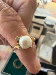 Pearl and Diamond Accent Gold Ring