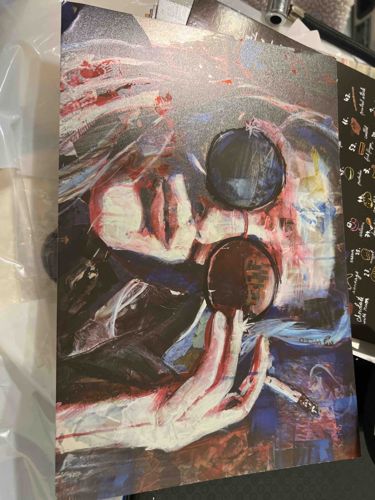 Abstract Figurative Painting of a Person with Sunglasses and Cigarette