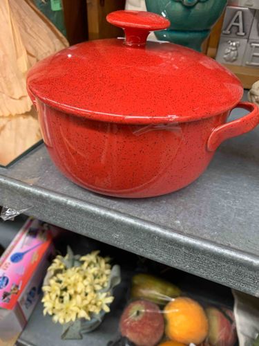 Red Speckled Enameled Casserole Pot with Lid