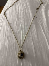 Filigree Pendant Necklace with Faux Pearl Accents