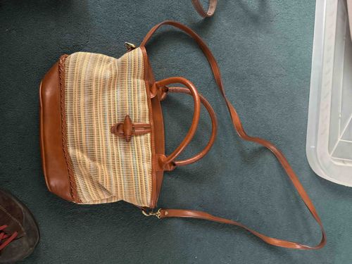 Woven Straw and Leather Handbag with Shoulder Strap