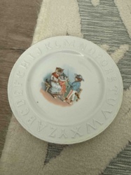 Antique ABC Children's Plate with Feline Illustration