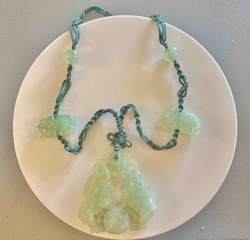 Carved Jadeite Pendant Necklace with Animal Motifs