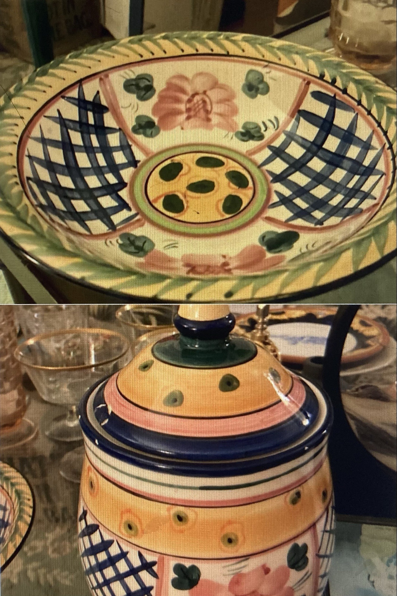 Submitted photo of Hand-painted ceramic lidded jar and bowl set