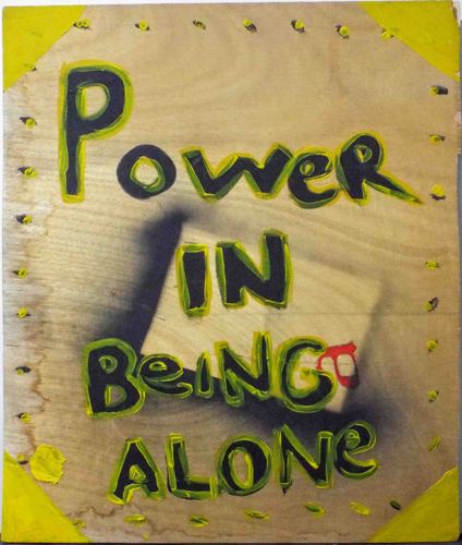 Mixed Media Text-Based Artwork on Plywood