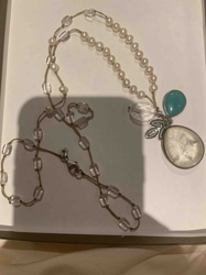 Multi-strand Pearl, Clear Bead, and Agate Pendant Necklace