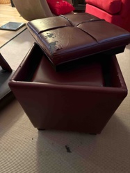 Red Faux-Leather Storage Ottoman with Tufted Lid