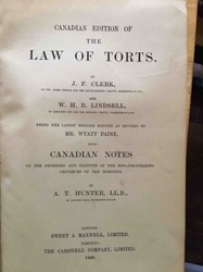 Canadian Edition of The Law of Torts (1908)