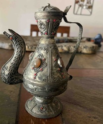 Ornate Metal Ewer with Cabochons