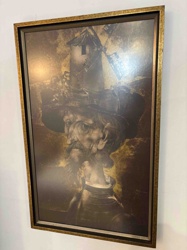 Framed Print with Man and Windmill in Hat