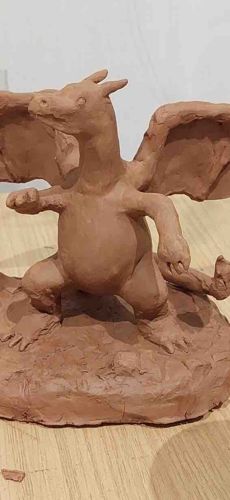 Hand-Sculpted Terracotta Clay Figurine of Charizard