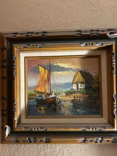Framed Oil Impressionist Maritime Landscape Painting by D. Vernier