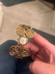 Vintage Gold-Tone Coin Motif Cuff Watch