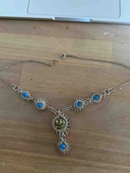 Filigree Necklace with Blue Cabochons and Central Medallion