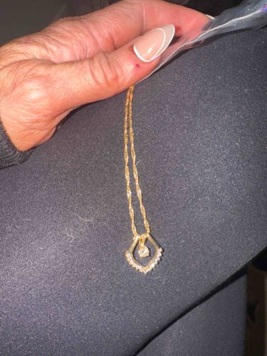 Gold-Tone Chain Necklace with Diamond Shape Pendant