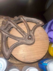 Antique Cast Iron and Wood Pulley