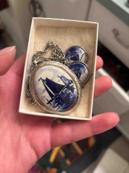 Delftware Style Sailboat Pendant and Earring Set