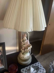 Figural Porcelain Table Lamp with Pleated Shade