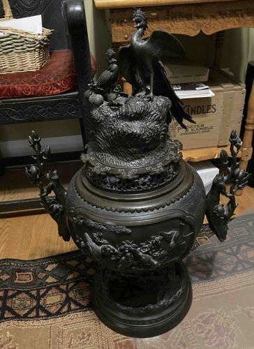 Japanese Bronze Koro (Censer) with Phoenix and Dragon Motifs