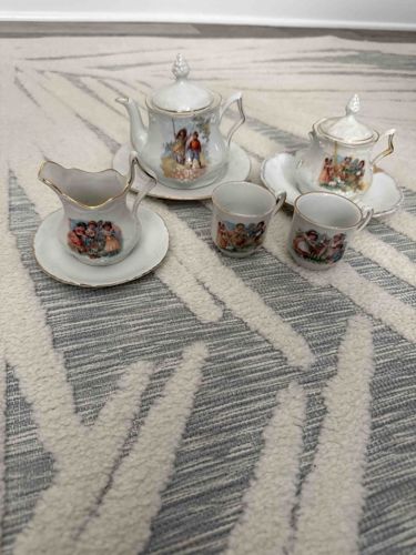 Miniature Porcelain Tea Set with Romantic Scene Decals