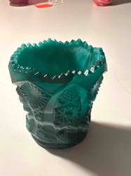 Teal Milk Glass Scalloped Edge Vase/Holder