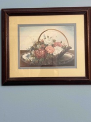 Framed Floral Still Life Print: Basket of Flowers