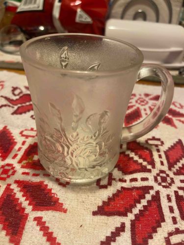 Frosted Glass Mug with Embossed Floral Design