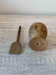 Vintage Wooden Mortar and Pestle Set with Floral Decoration