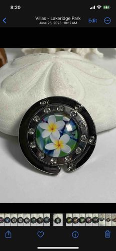 Plumeria Design Folding Handbag Hook with Rhinestones