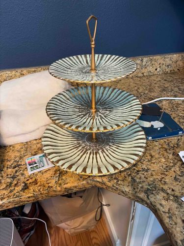 Three-Tier Ceramic and Gilt Metal Serving Stand