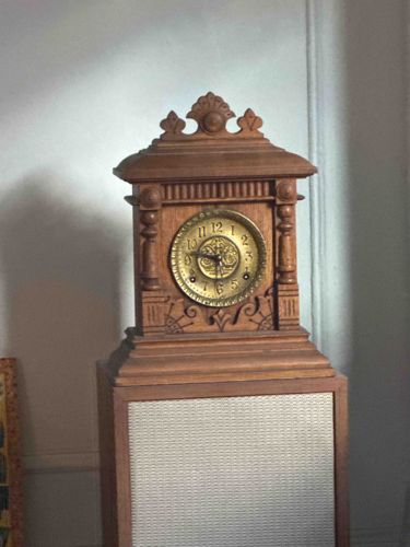 Antique Wooden Mantel Clock on Pedestal