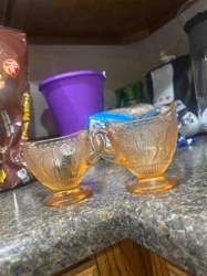 Depression Glass Creamer and Open Sugar Bowl Set (Cameo Rose-Pink)