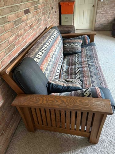 Mission-Style Futon with Patterned Cushions