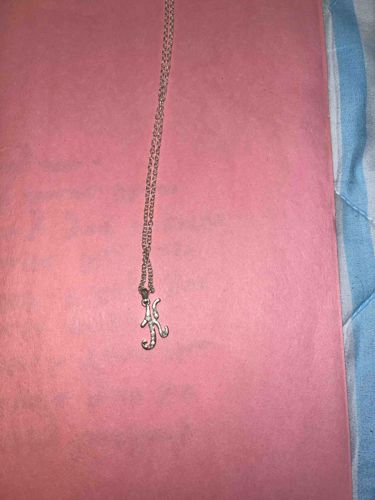 Silver-Toned Cursive 'k' Initial Necklace with Clear Stone Accents