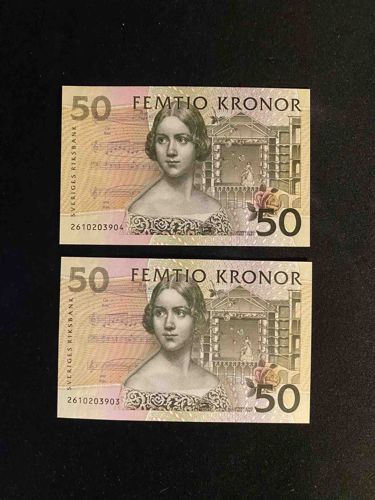 Swedish 50 Kronor Banknotes (Jenny Lind Series)