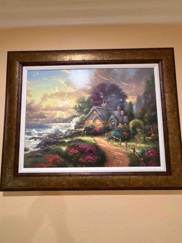 Thomas Kinkade Style 'Coastline Cottage at Sunset' Framed Art Print
