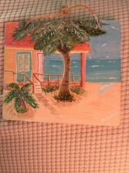 Tropical Beach House Acrylic Painting on Wood Board by Mary Chesney
