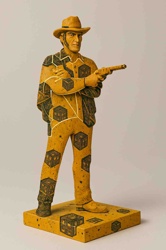 Figurative Sculpture of a Cowboy with Pistol and Geometric Patterns