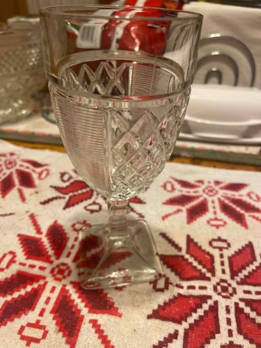 Pressed Glass Goblet in Banded Fleur-de-Lis or Similar Pattern