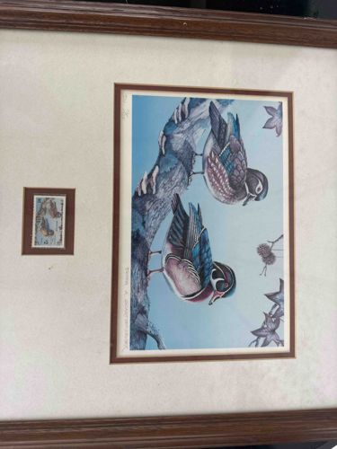 Framed 'Wood Ducks' Print with Accompanying Stamp