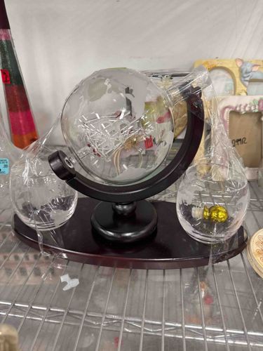 Etched Globe Whiskey Decanter Set featuring Glass Ship