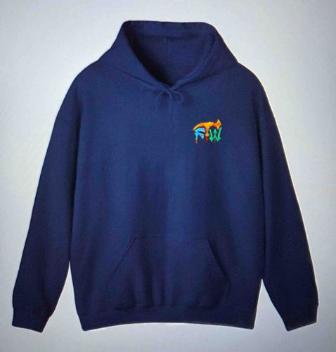Navy Blue Graphic Pullover Hoodie with Hammer Logo
