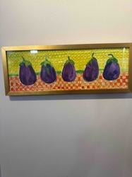Framed Watercolor Painting of Five Eggplants
