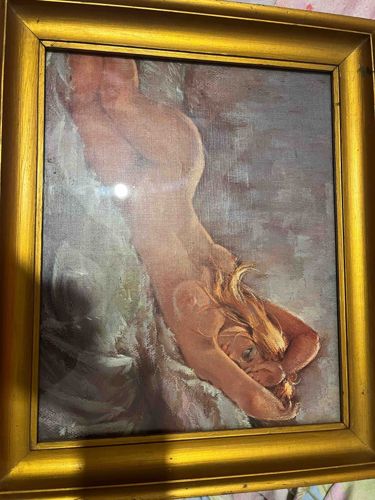 Framed Oil Painting of Reclining Female Nude