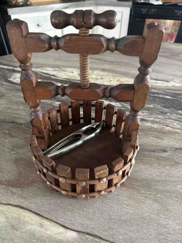 Vintage Wooden Fruit or Nut Press Nutcracker Bowl