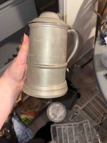 Engraved Pewter Tankard with Domed Lid