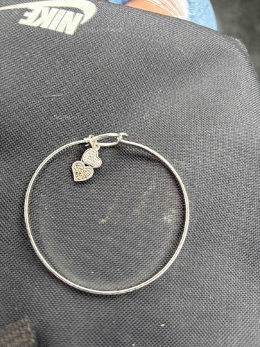 Silver-Tone Bangle Bracelet with Pave Heart Charms